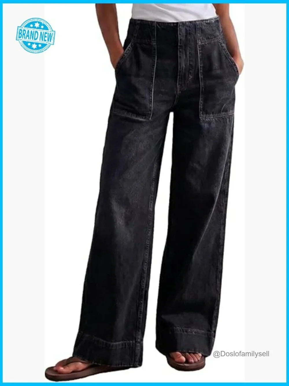 Wide Leg Baggy Jeans Elastic Waist Pull On Denim Pants Trendy Y2k Low Mid Rise